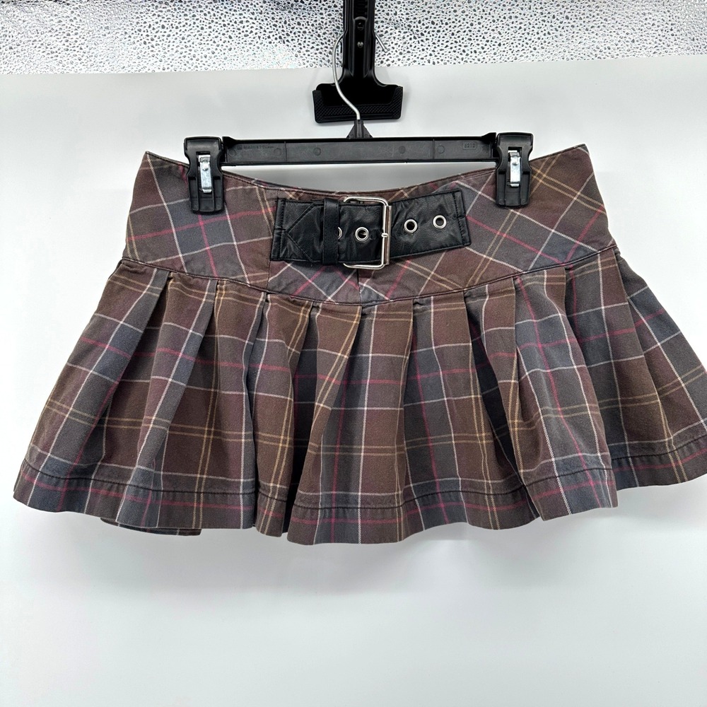 VTG Y2K No‎ Boundaries Plaid Micro Skirt Pleated Belted Grunge Fairycore Size 7